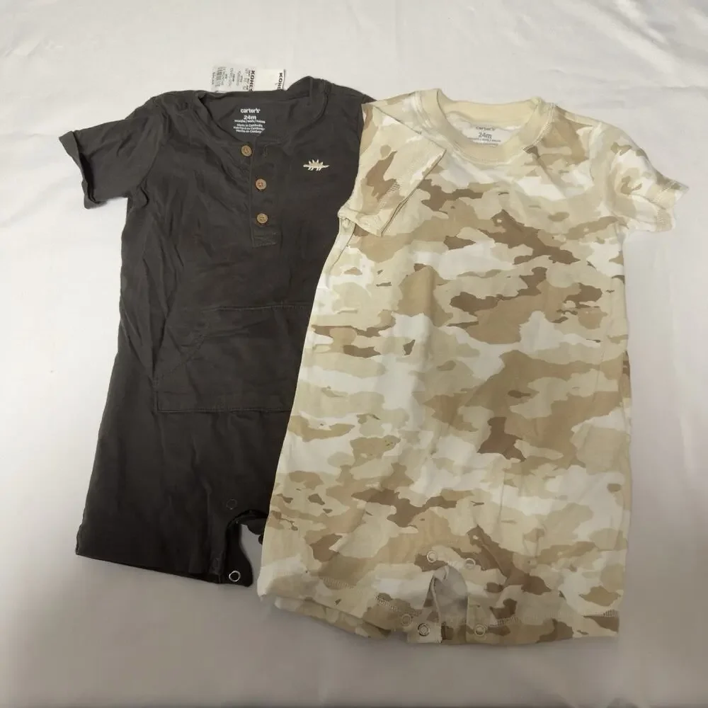Carter's Baby Boys 2 Pack Cotton Rompers 24 Months Tan Camo Gray One-Piece